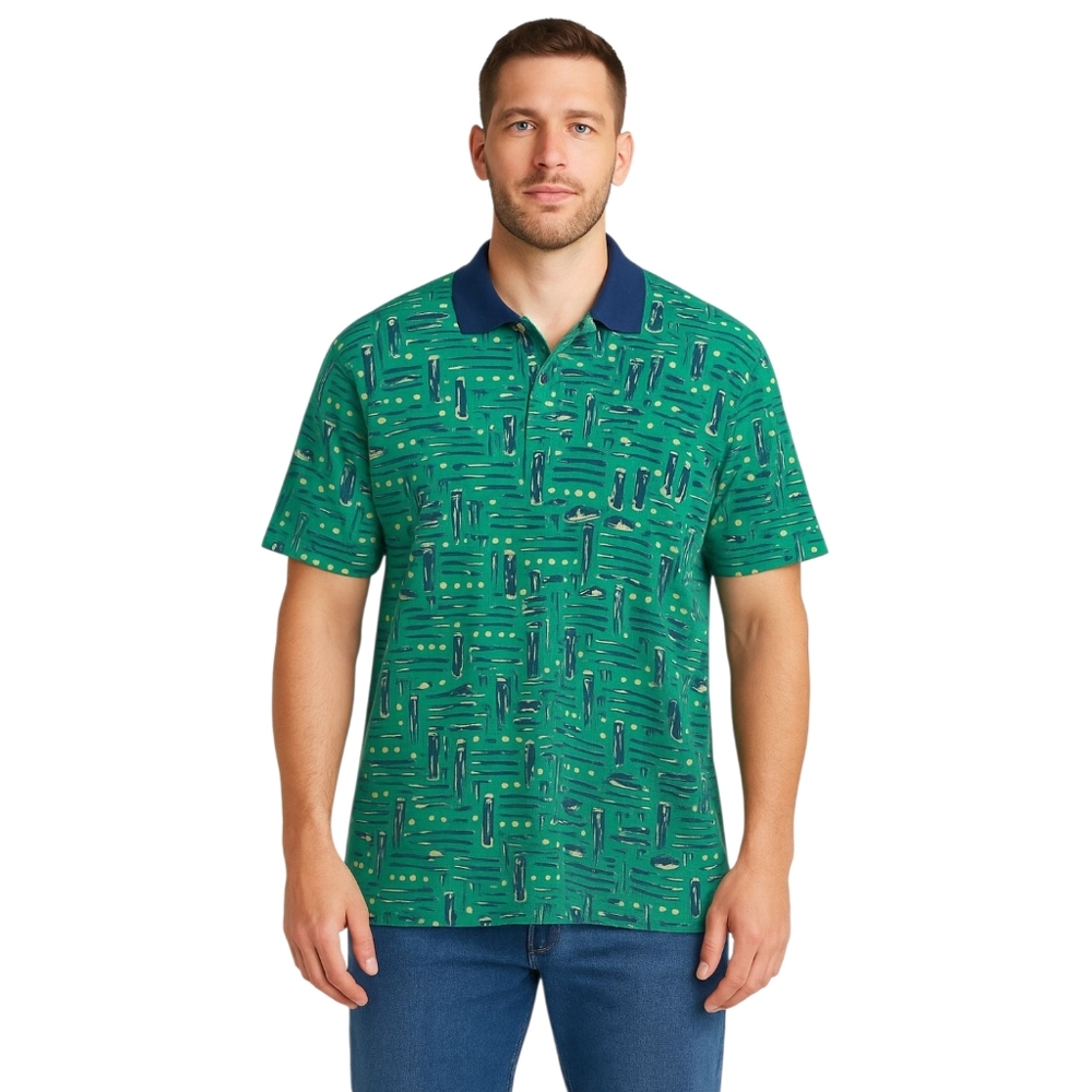 Chip Beck Collection Golf Polo Shirt 2XL Green Navy Collar Vintage Made in MEX